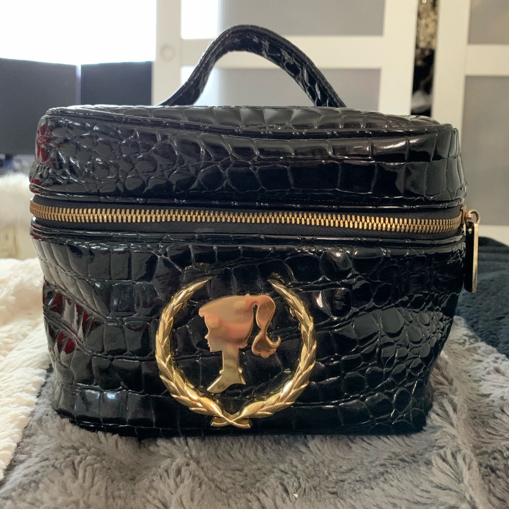 Patricia Field Black and Gold Croc-Embossed Vanity Case
